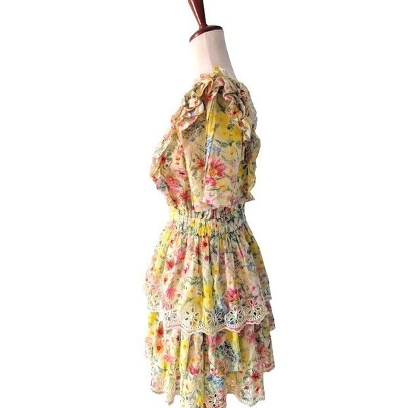 LoveShackFancy Aldina Ditsy Floral Ruffle‎ Mini Dress Lace Trim Size S - Picture 3 of 7